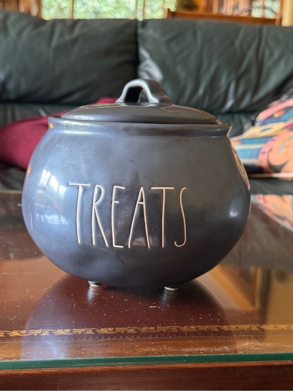 Rae Dunn Black Ceramic 'TREATS' Jar with Lid canister
